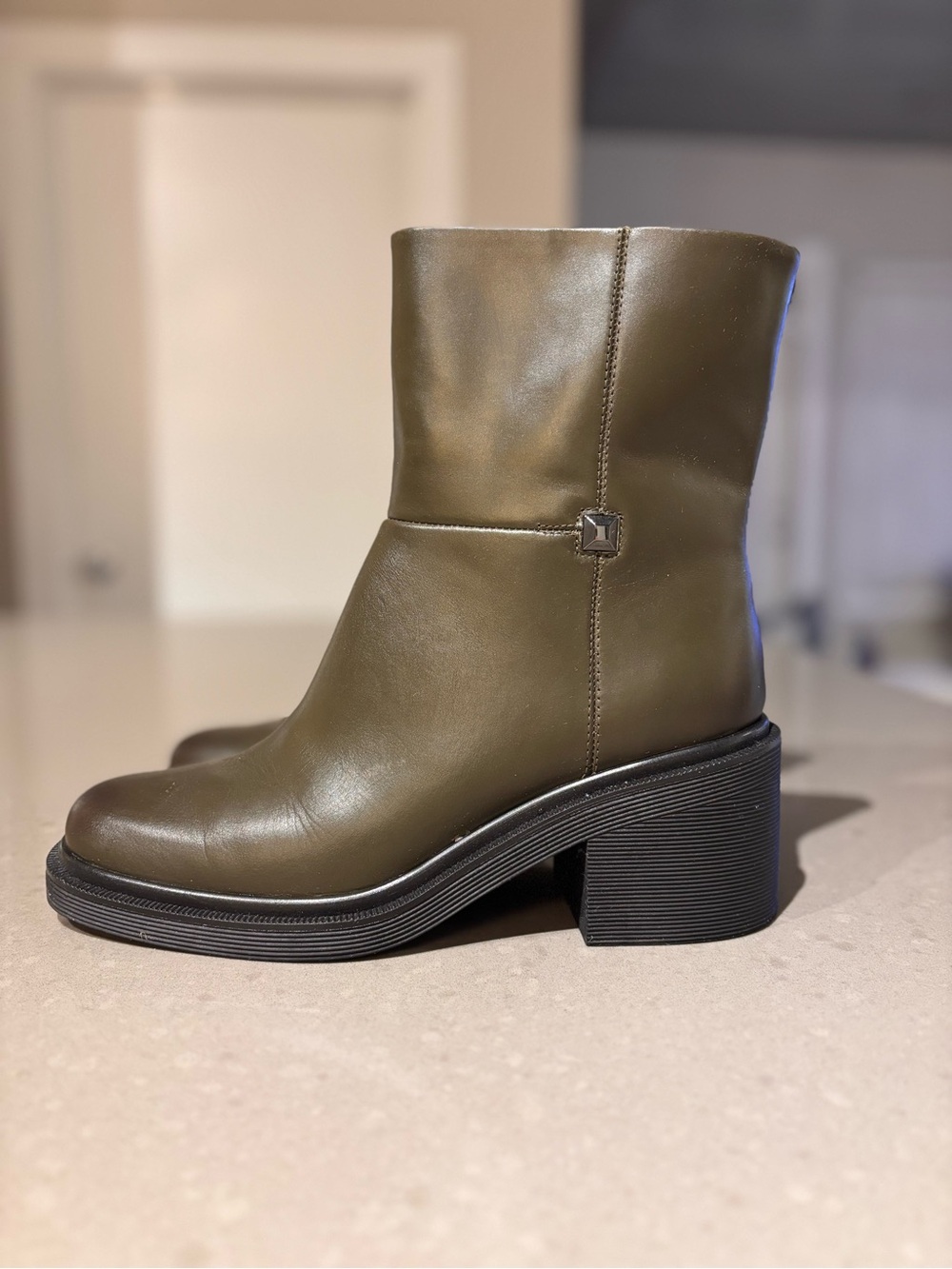 Franco Sarto Olive Green Block Heel Ankle Boots